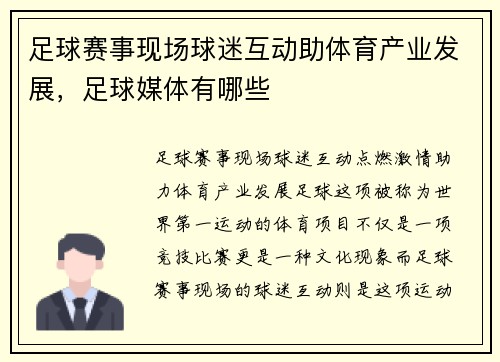 足球赛事现场球迷互动助体育产业发展，足球媒体有哪些