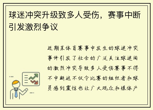 球迷冲突升级致多人受伤，赛事中断引发激烈争议
